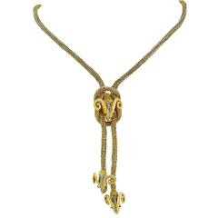 Used Yellow Gold Rams Head Motive Lariat Necklace