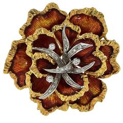 Toliro Enamel Diamond Gold Brooch