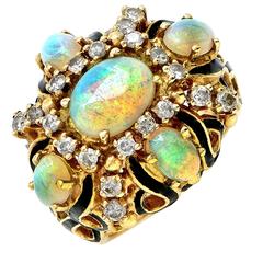 Opal, Enamel and Diamond Ring
