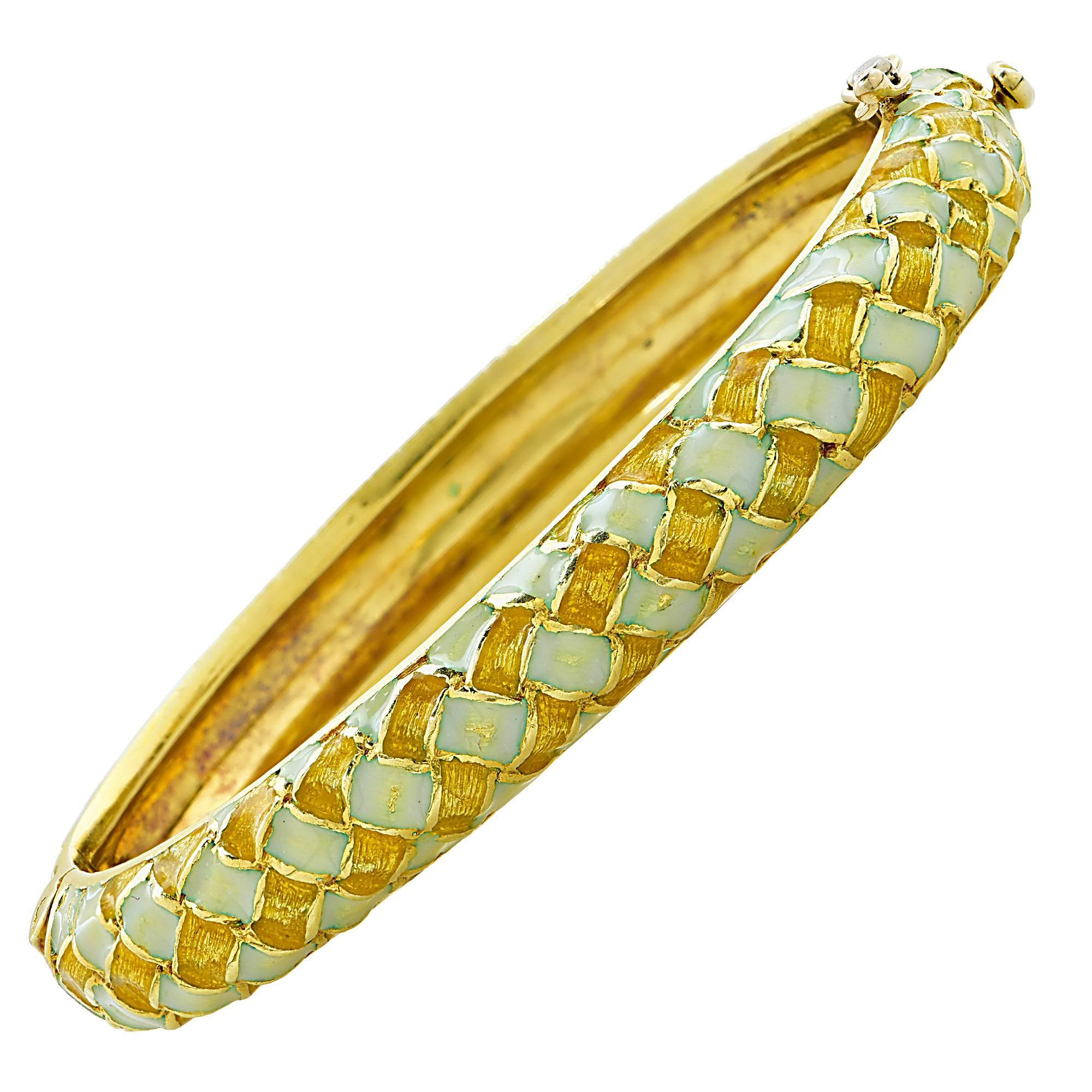 Tiffany & Co. Enamel Gold Bangle Bracelet