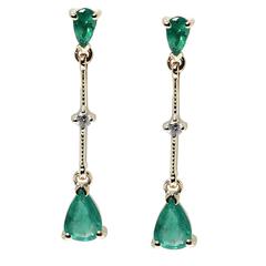 1.50 Carats Emeralds Diamond Gold Earrings 1.50 Carats Emeralds Diamond Gold Earrings