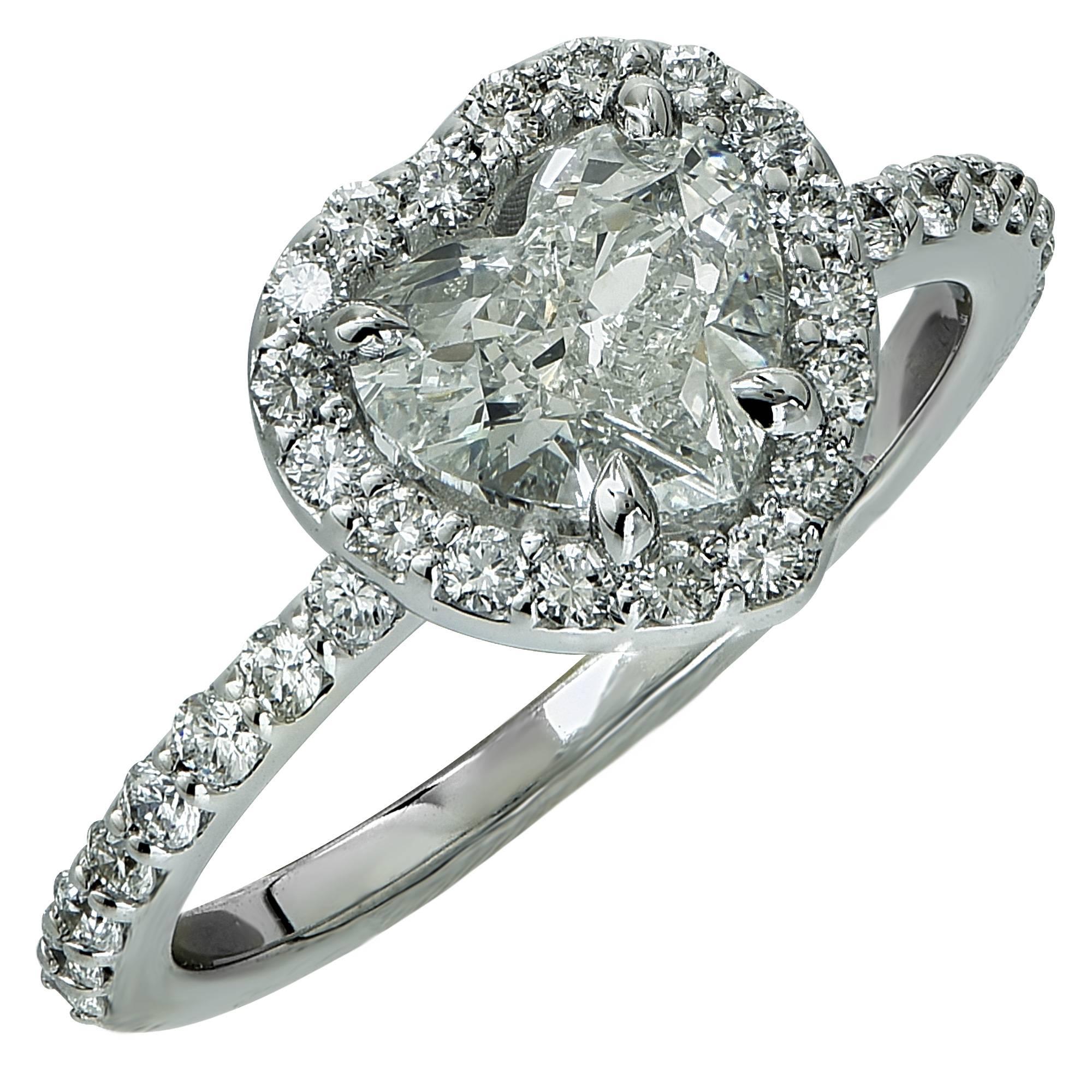 1.50 Carat GIA Graded Heart Shaped Diamond Gold Engagement Ring