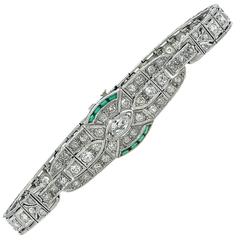 3 Carats Diamonds Emerald Platinum Bracelet