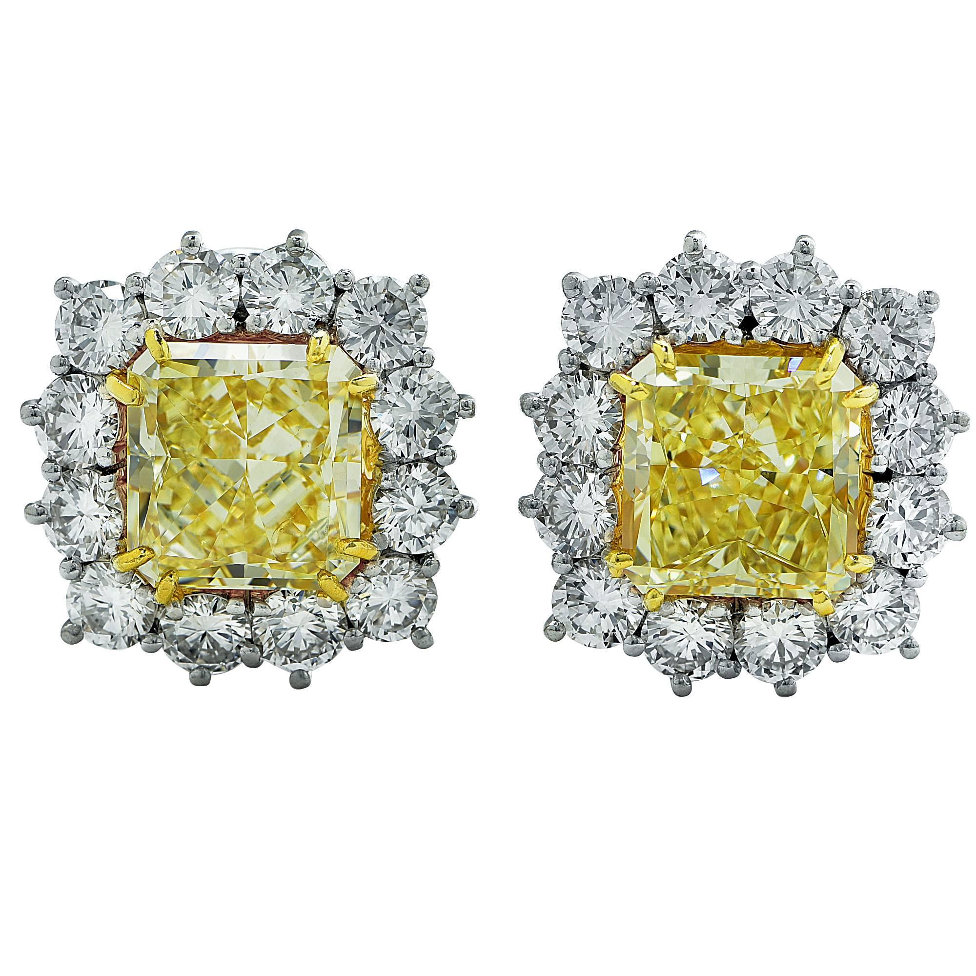 15.37 Carat GIA Certified Yellow Diamonds Gold Platinum Earrings