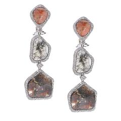 17.46 Carat Rough Diamond Gold Earrings 12