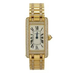 Cartier Lady's Yellow Gold Diamond Tank Americaine Quartz Wristwatch