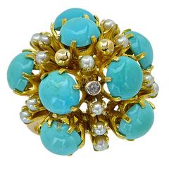 Akoya Pearl Turquoise Gold Ring