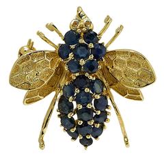 2 Carats Blue Sapphires Gold Fly Brooch