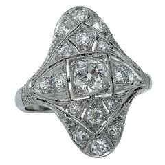 Vintage Art Deco 1.10 Carat Diamond Gold Shield Ring