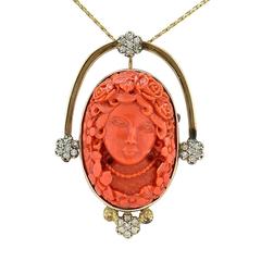  Coral Carving Diamond Necklace