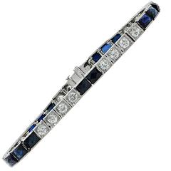 Art Deco Diamond and Sapphire Line Bracelet