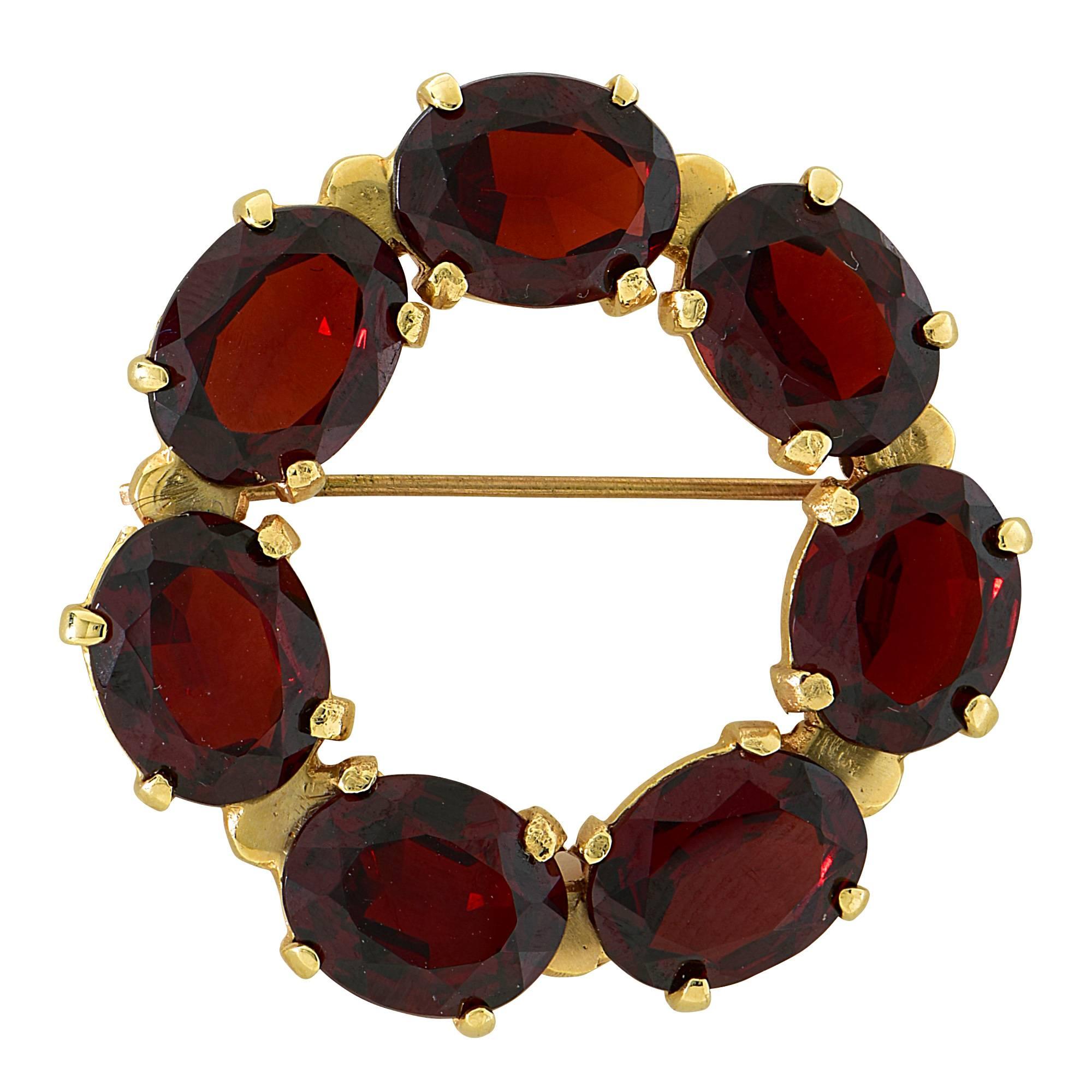 Yellow Gold Rhodolite Garnet Brooch