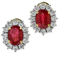 4.91 Carat Burma Rubies Diamond Gold Platinum Earrings
