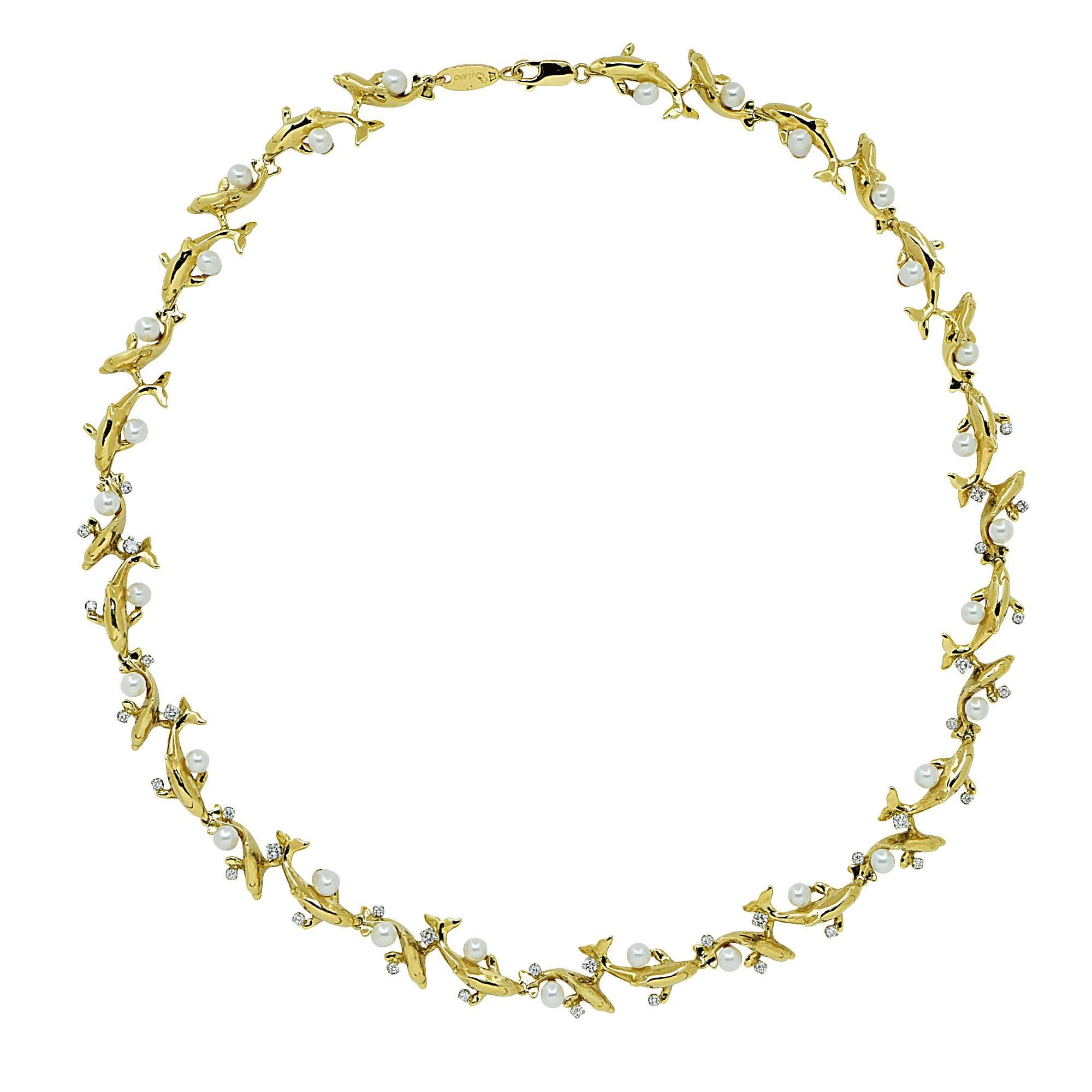 Wyland Limited Edition Pearl Diamond Gold Dolphin Necklace