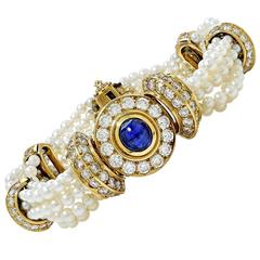 Garrard Pearl Sapphire Diamond Gold Bracelet
