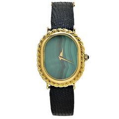 Delaneau Ladies Yellow Gold Malachite Face Wristwatch