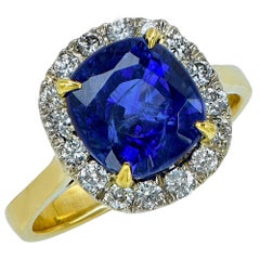 AGL Graded 4.97 Carat Sapphire Diamond Yellow Gold Ring