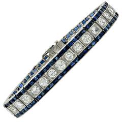 Art Deco 11 Carat Diamond Sapphire Platinum Bracelet
