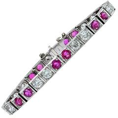11 Carat Ruby and Diamond Platinum Line Bracelet