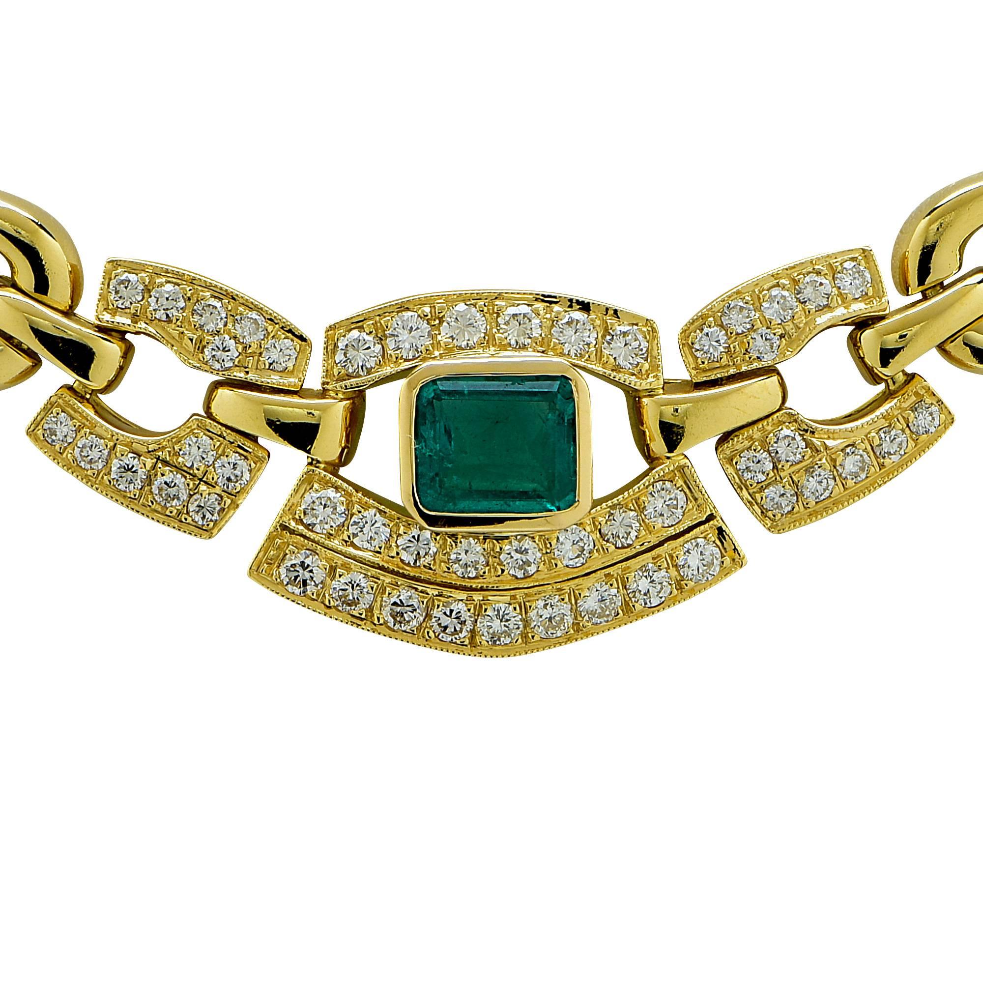1.5 Carat Emerald .90 Carats Diamond Gold Necklace