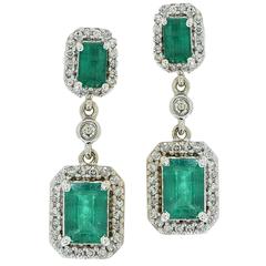 2 Carats Emeralds Diamonds Gold Earrings 2 Carats Emeralds Diamonds Gold Earrings