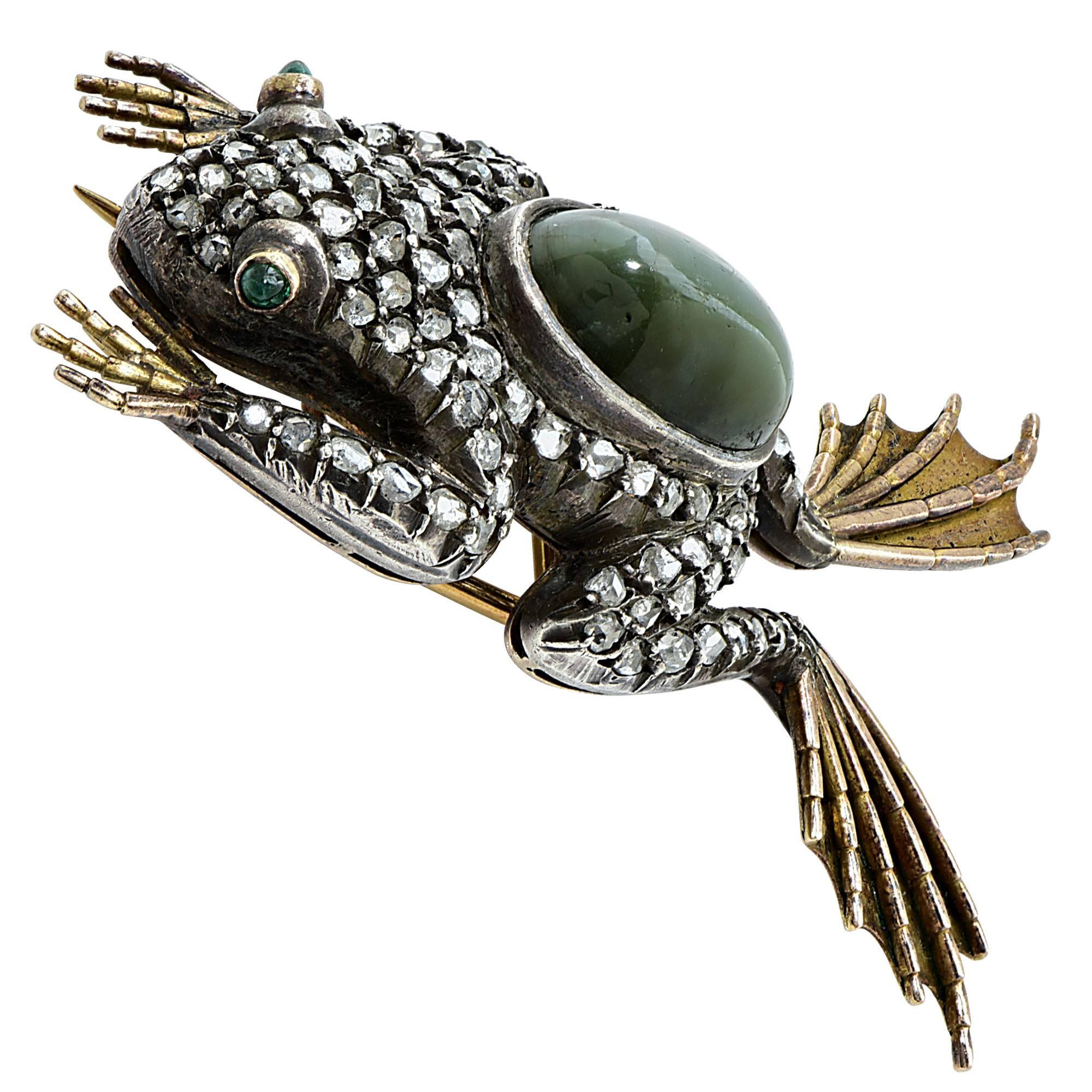 Antique Victorian silver over gold frog brooch   