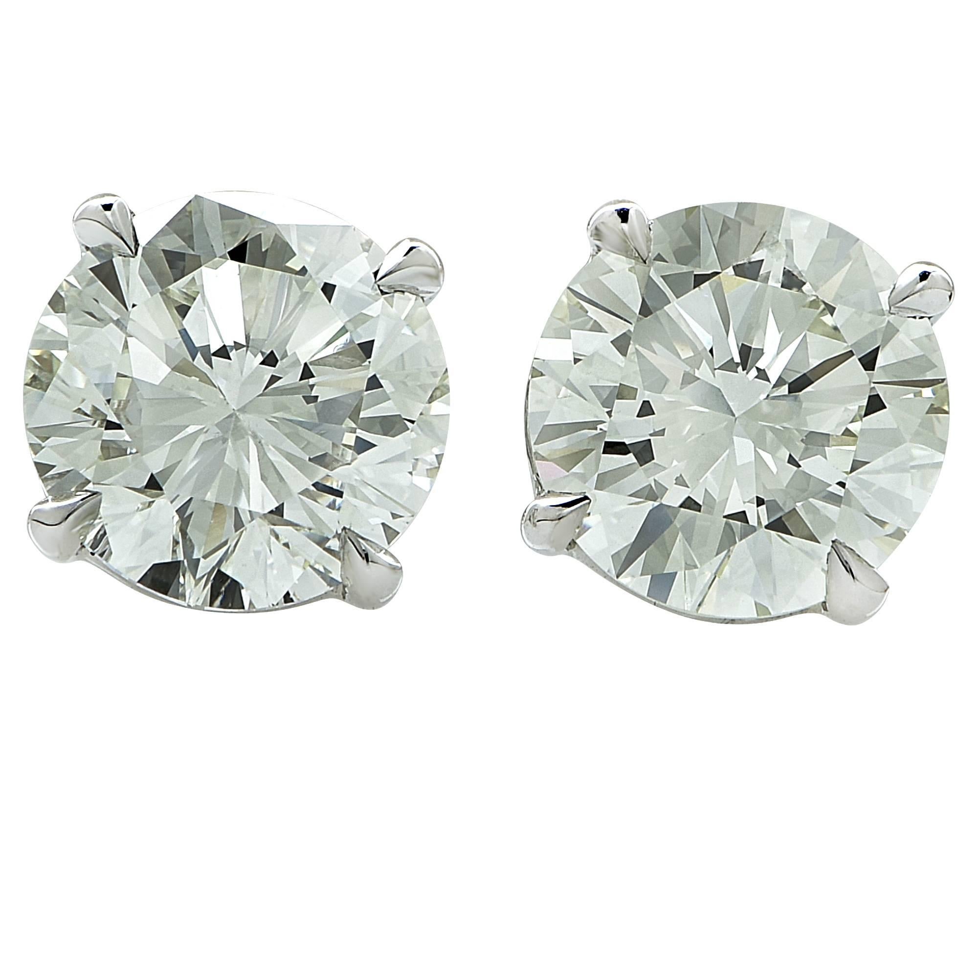 2.86 Carats Diamonds Gold Solitaire Stud Earrings