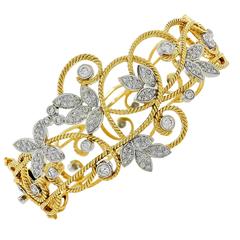 Two Color Gold 3 Carat Diamond Bangle Bracelet
