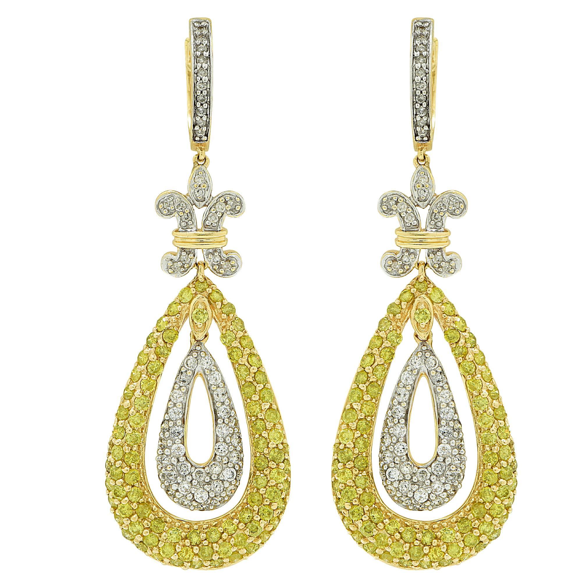 4.65 Carats Diamonds Two Color Gold Dangle Earrings