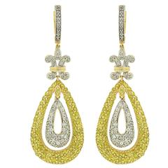 4.65 Carats Diamonds Two Color Gold Dangle Earrings