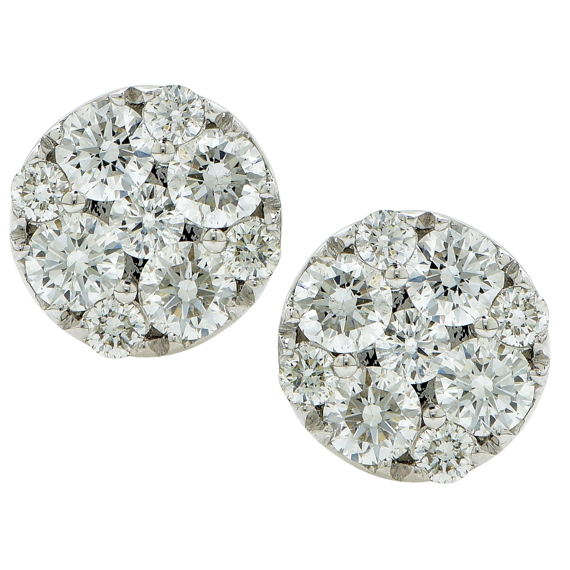 White Gold Diamond Cluster Stud Earrings