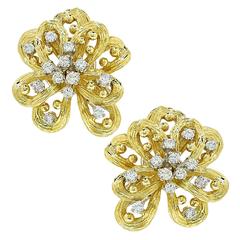 Whimsical Diamond Gold Flower Earrings 9