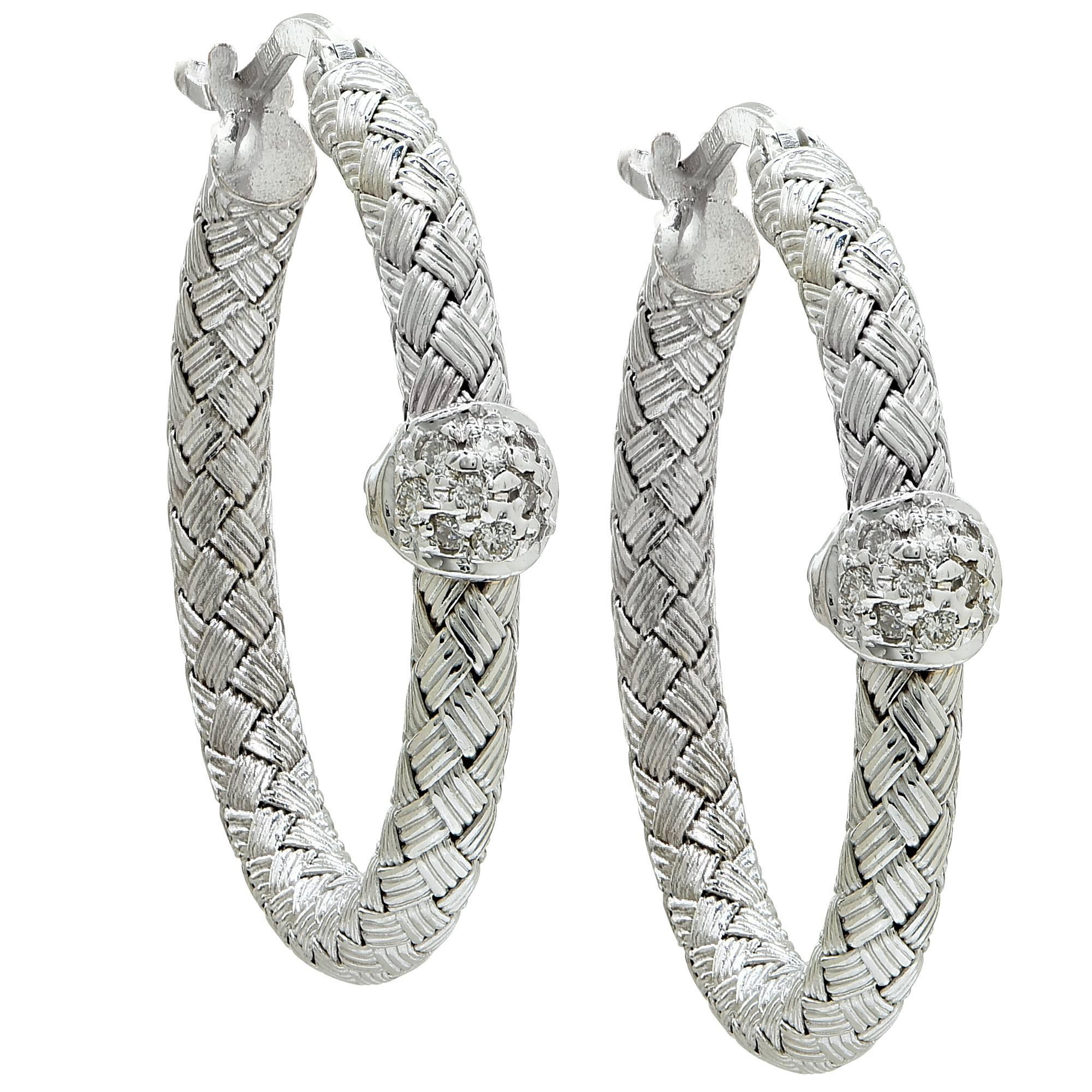  White Gold Woven Hoop Earrings