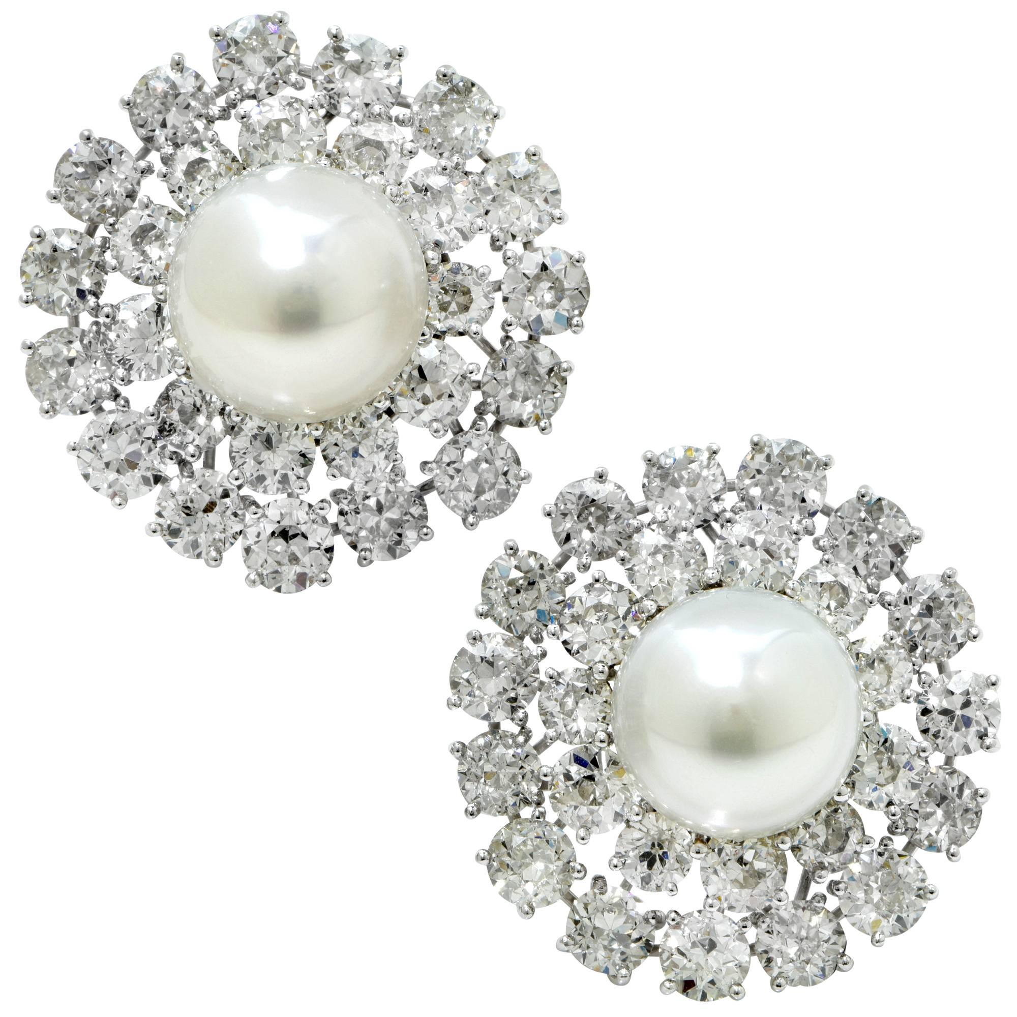 David Webb Impressive Diamond Pearl Earrings