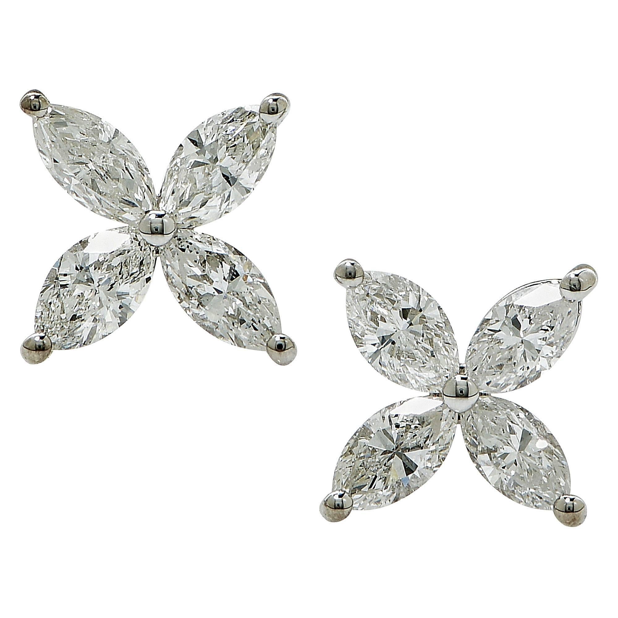 1.10 Carat Marquise Cut Diamond White Gold Stud Earrings