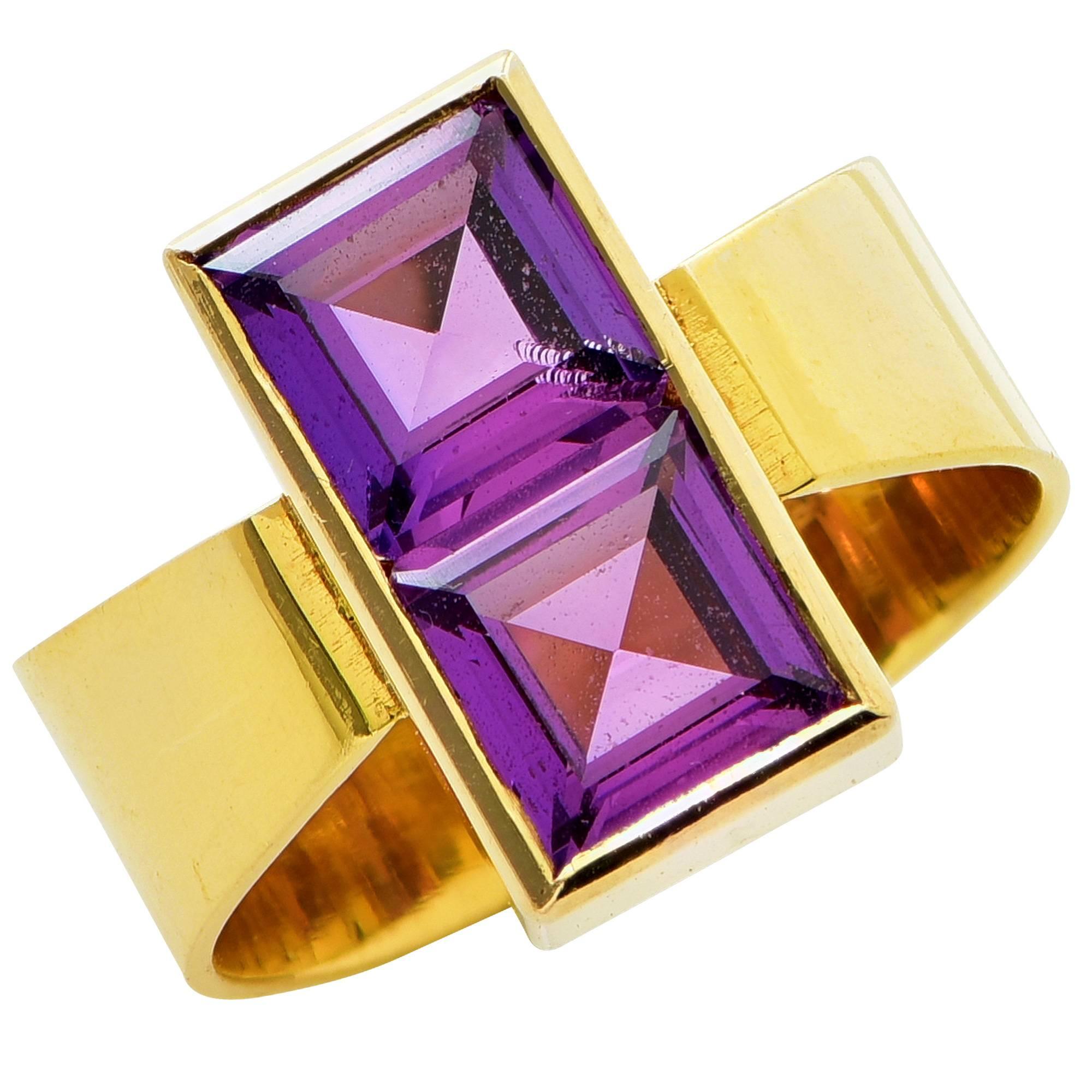 Man-Made Purple Sapphire Two Stone Ring