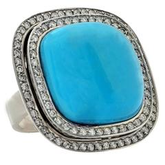 Turquoise Diamond White Gold Ring 7