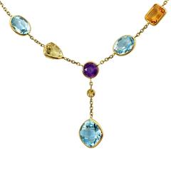 Multicolor Gemstone Yellow Gold Necklace