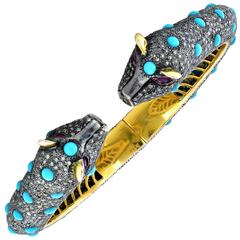 Turquoise Diamond Silver Gold Bangle Bracelet 4