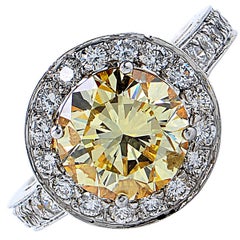 3.36 Carat GIA Graded Fancy Yellow Diamond Platinum Engagement Ring