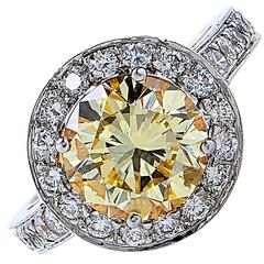 3.36 Carat GIA Graded Fancy Yellow Diamond Platinum Engagement Ring 11