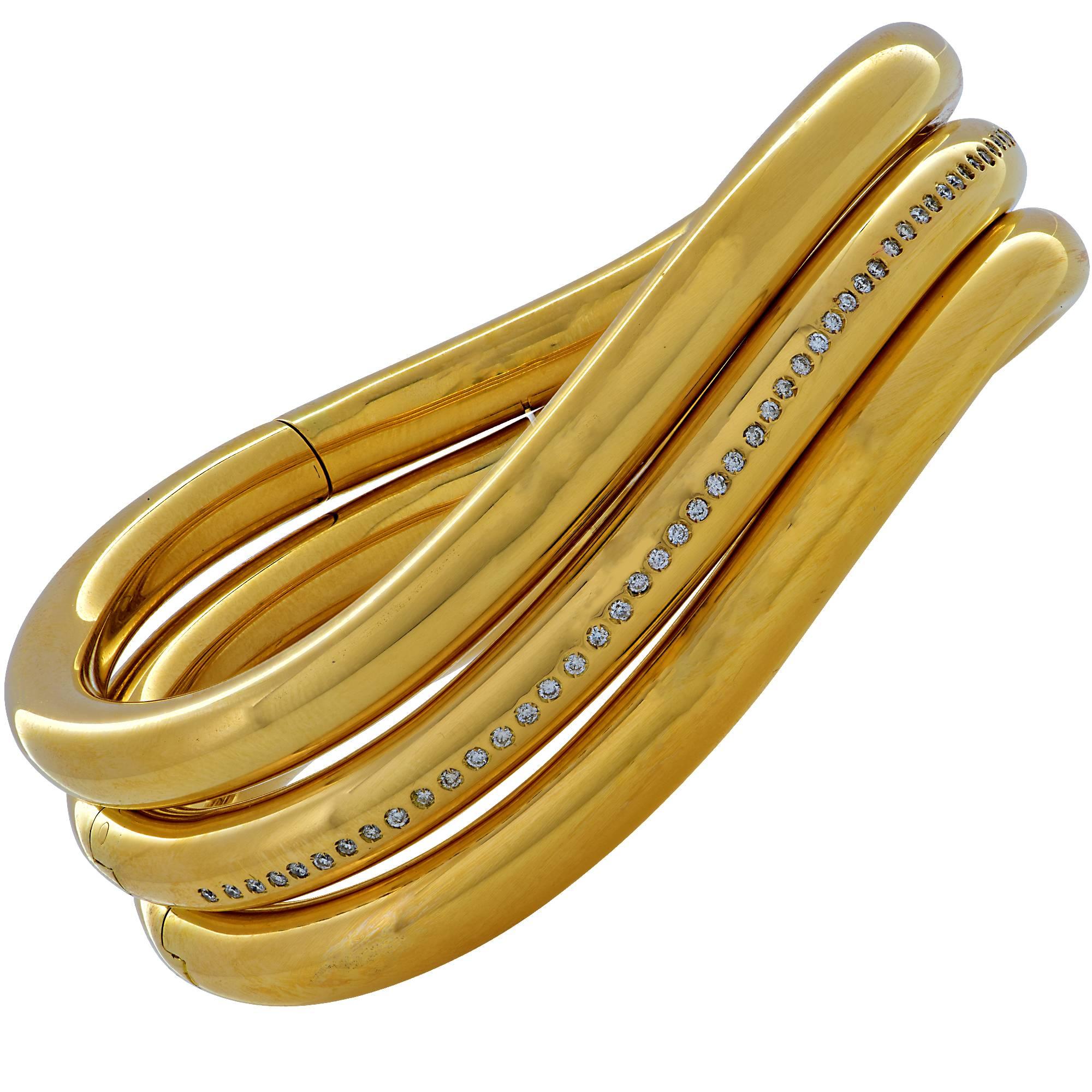18K Yellow Gold Faraone Mennella R.F.M.A.S. .50ct Diamond Set of Three Bangles