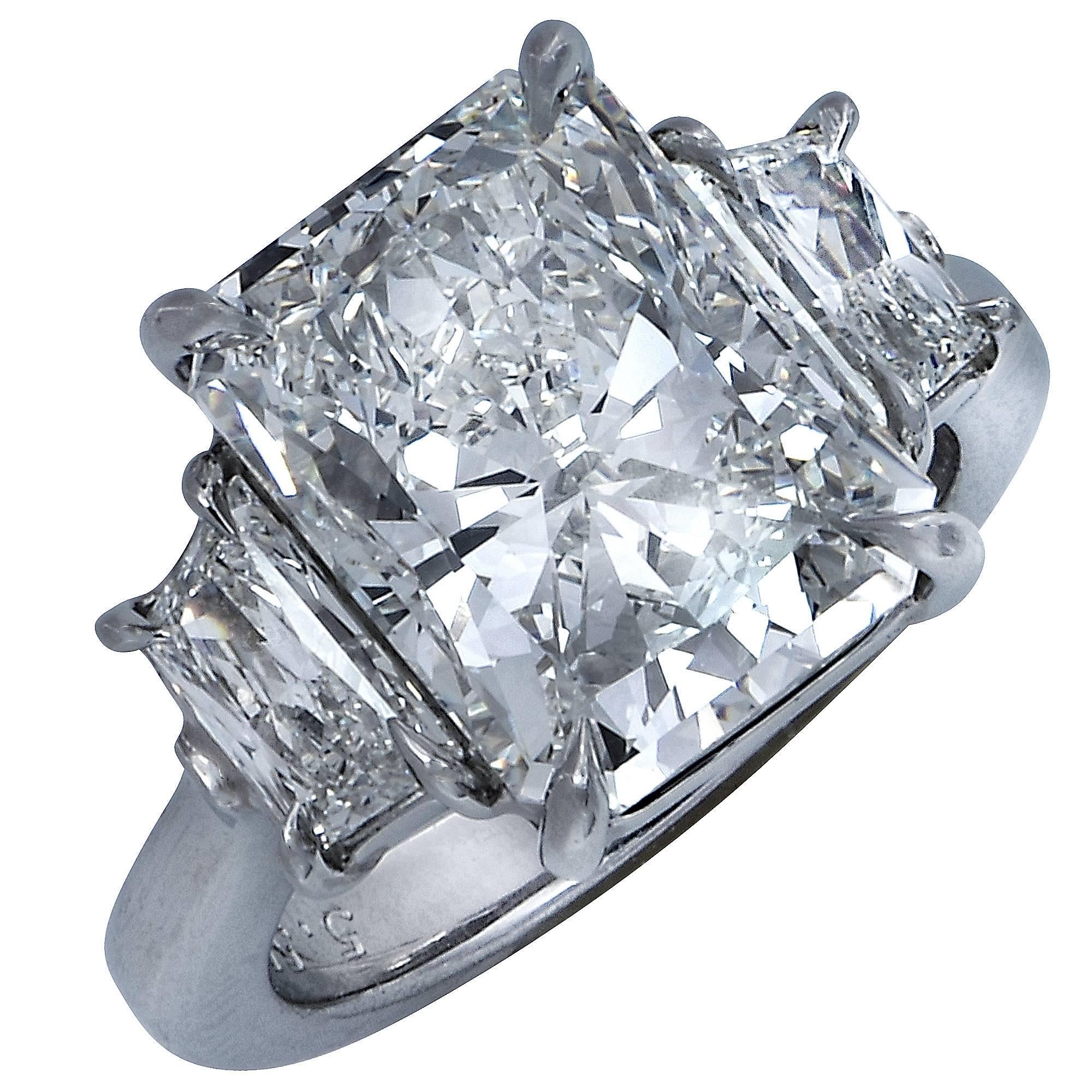 5.55 Carat Radiant Cut Diamond Platinum Three-Stone Engagement Ring