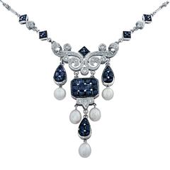 Sapphire Diamond Pearl White Gold Necklace 1
