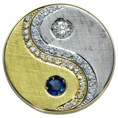Sapphire Diamond White and Yellow Gold Pendant 4