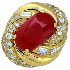 David Webb Coral Diamond Gold Ring