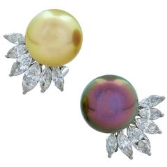 Pearl Diamond Platinum Earrings 6