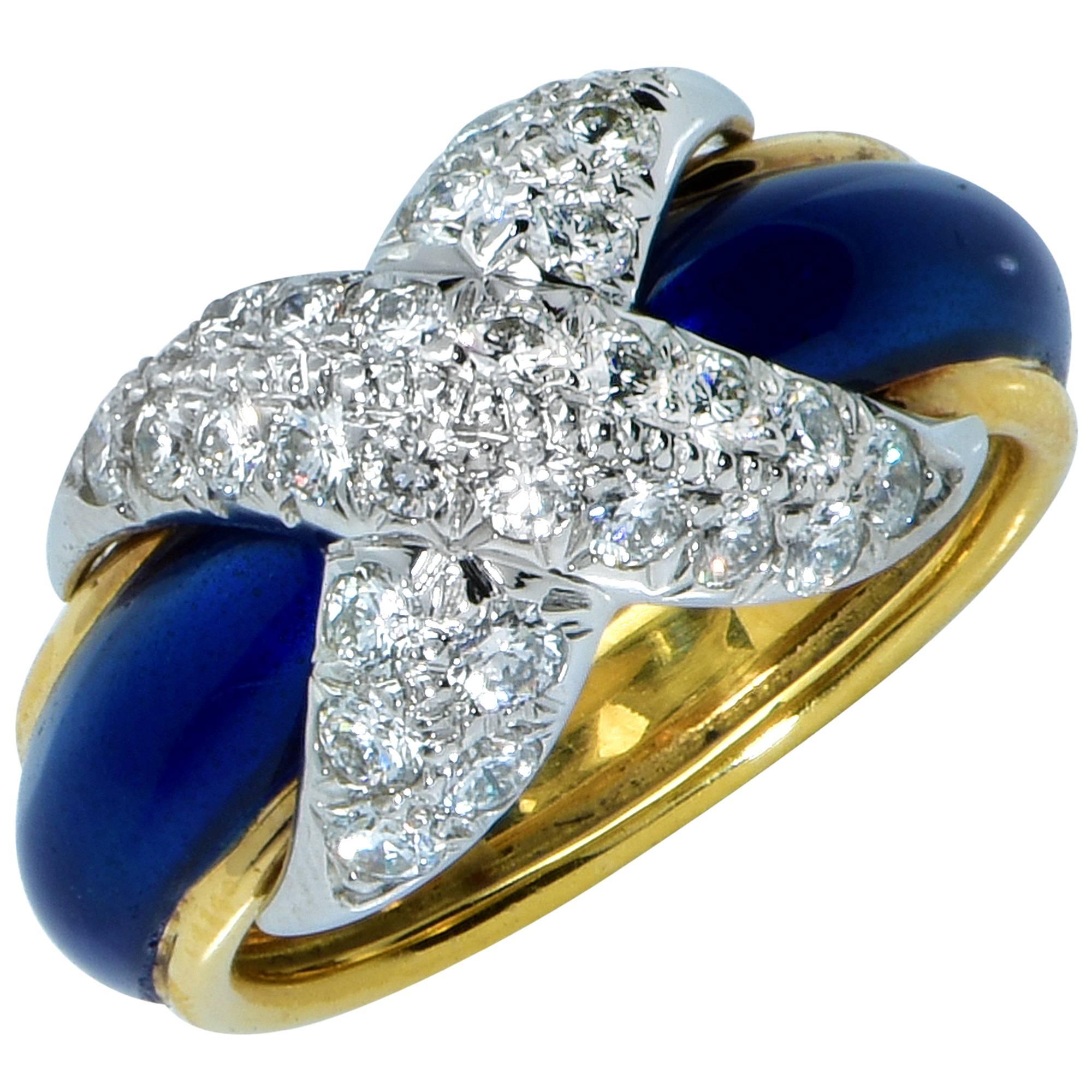 Tiffany & Co. Schlumberger  Diamond Enamel Gold Ring