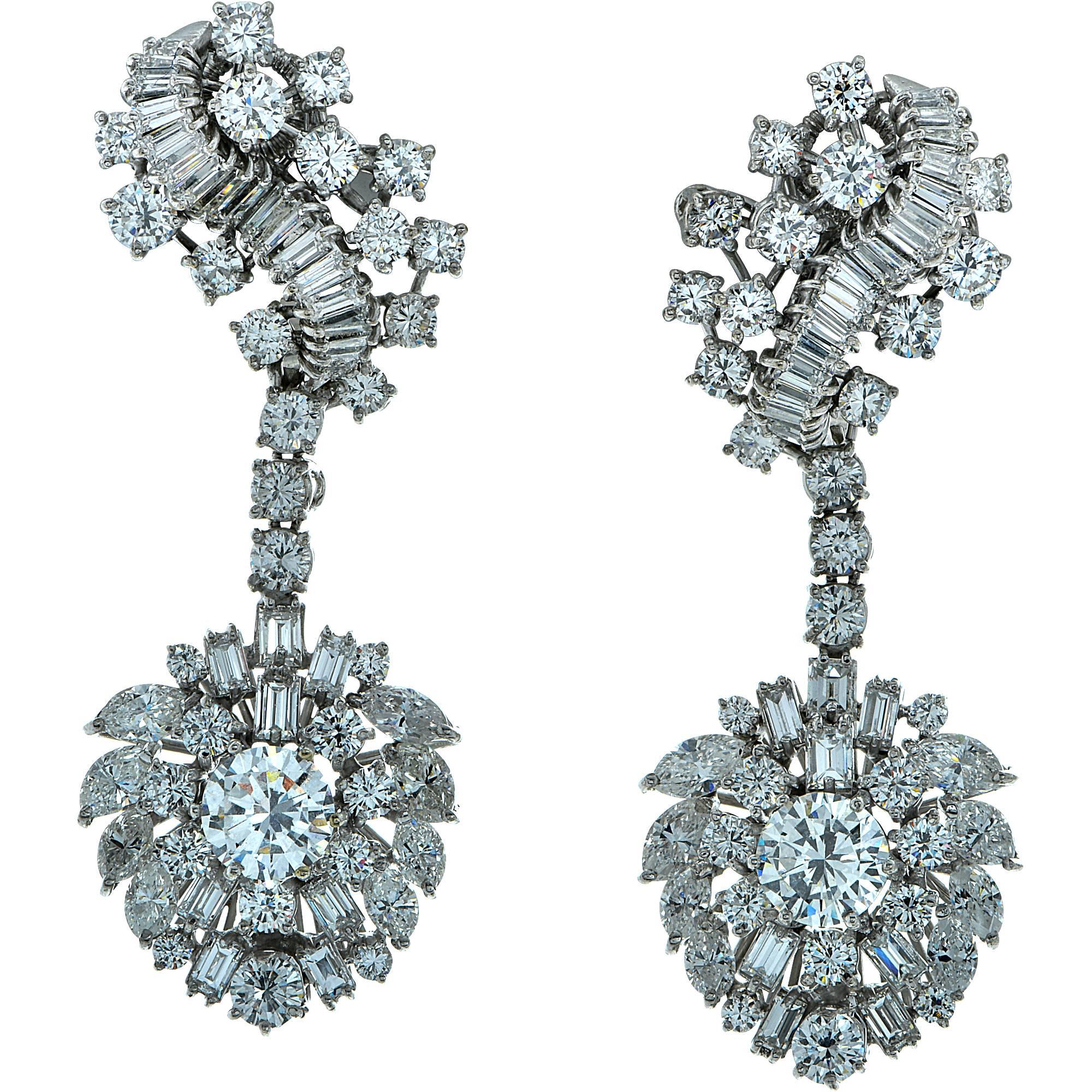 Elegant 12.15 Carat Diamond platinum Dangle Earrings