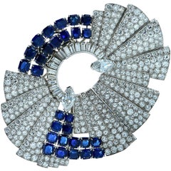 Art Deco Diamond Sapphire Double Clips Brooch